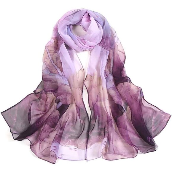 Scarfs Lightweight Print Floral Purple - Picture 2 of 4